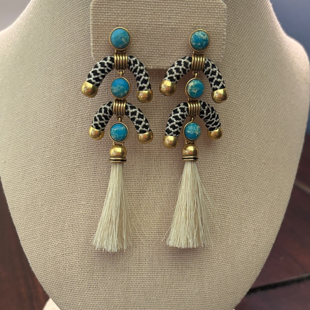 Stella & Dot Rosalind Gold and Turquoise Tassel Earrings
